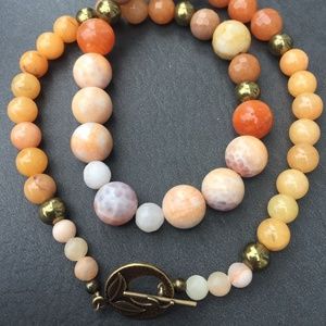 20” Orange Calcite, Aventurine and Jade Necklace